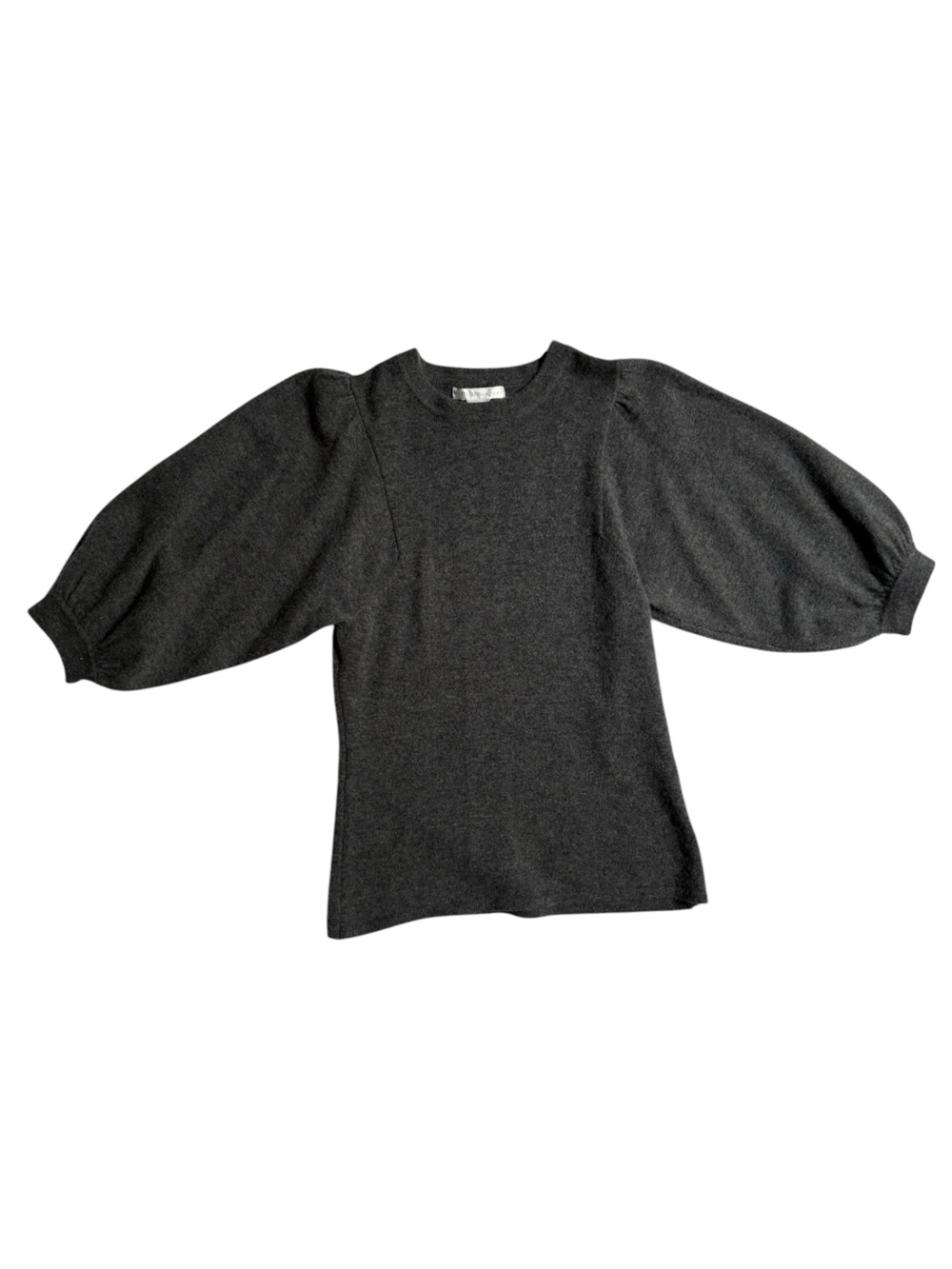 Design History 100% cashmere Charcoal Puff-Sleeve Crewneck Sweater